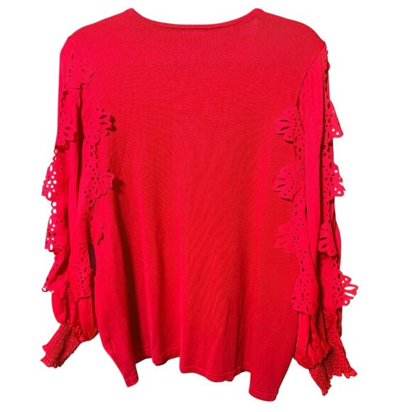 Chicos Red Soft Knit Pullover Lace Applique SLV Sweater Size 3 US XL - Picture 5 of 7